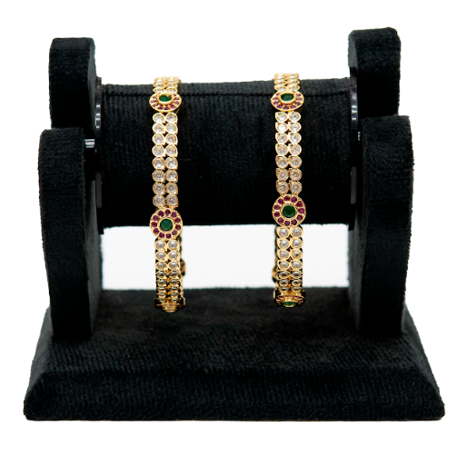 Gold-Plated Bangles with Green & Pink Stones